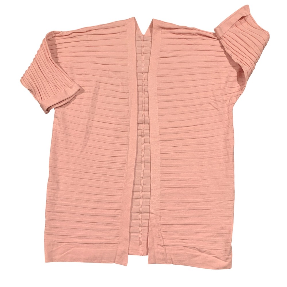 Pink‎ Ribbed Knit Open Front Long Cardigan Kimono Duster Sweater Women's Size M